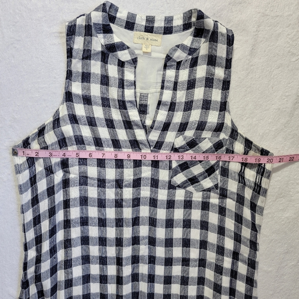 Cloth & Stone Anthropologie V Neck Sleeveless Gingham Blue White Dress Check L - Picture 12 of 13
